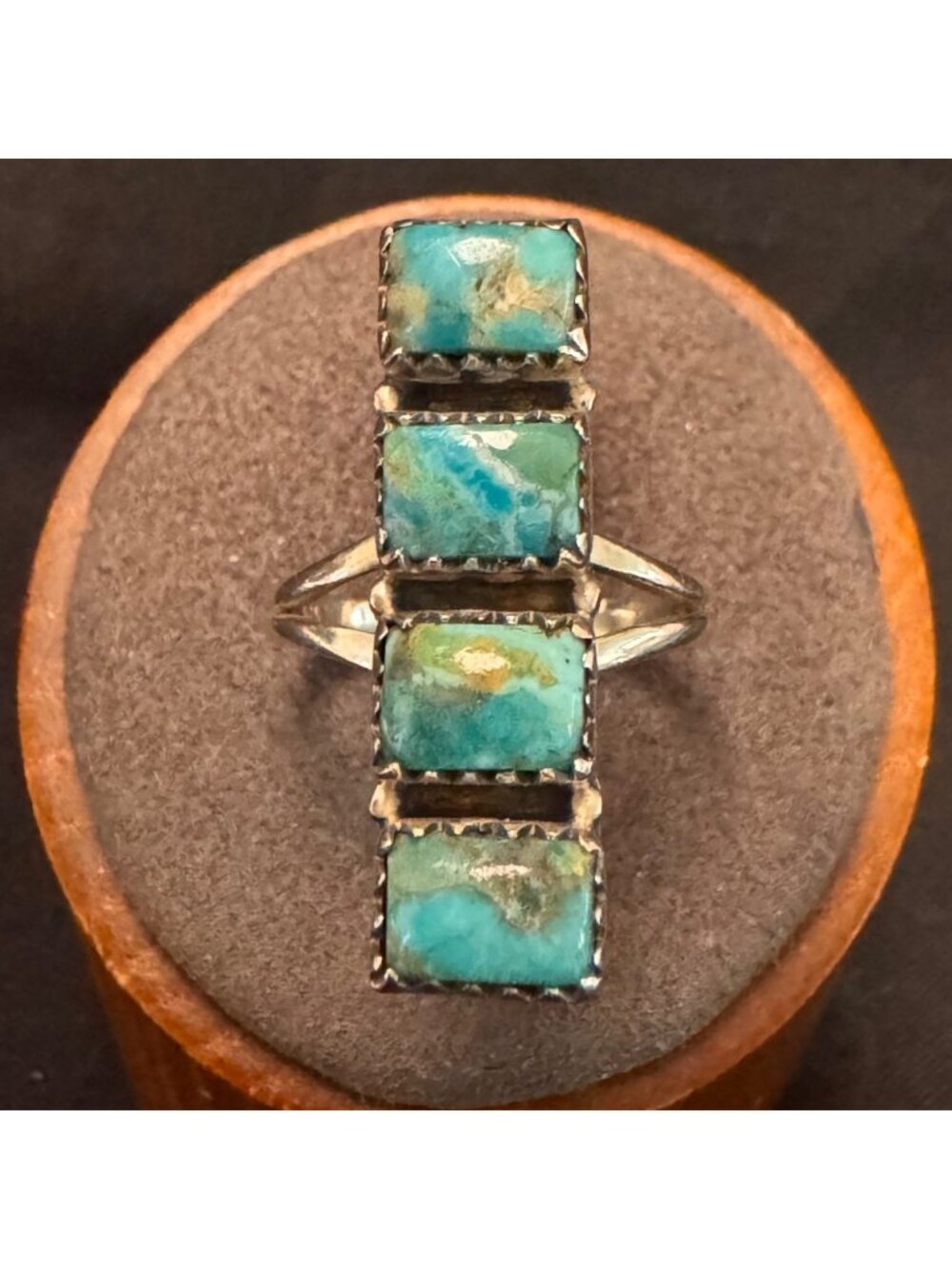 Sterling Silver 925 Turquoise Southwestern Style Tapered Band Ring Size 6.75